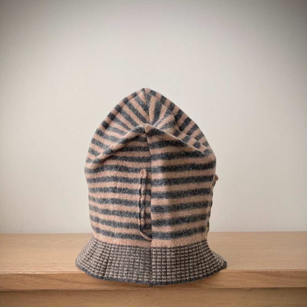 joodito origami crown wool sweater hat bucket beanie cap cloche striped gray tan - Picture 10 of 13